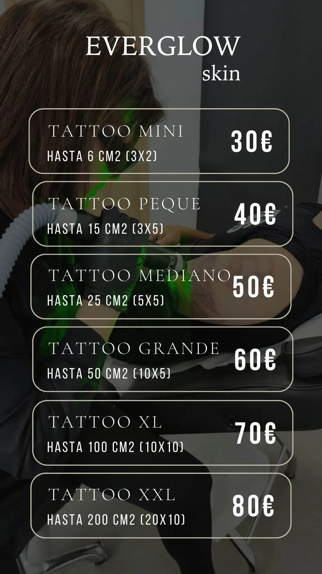 Precios por medidas de eliminación de tatuaje en Valencia